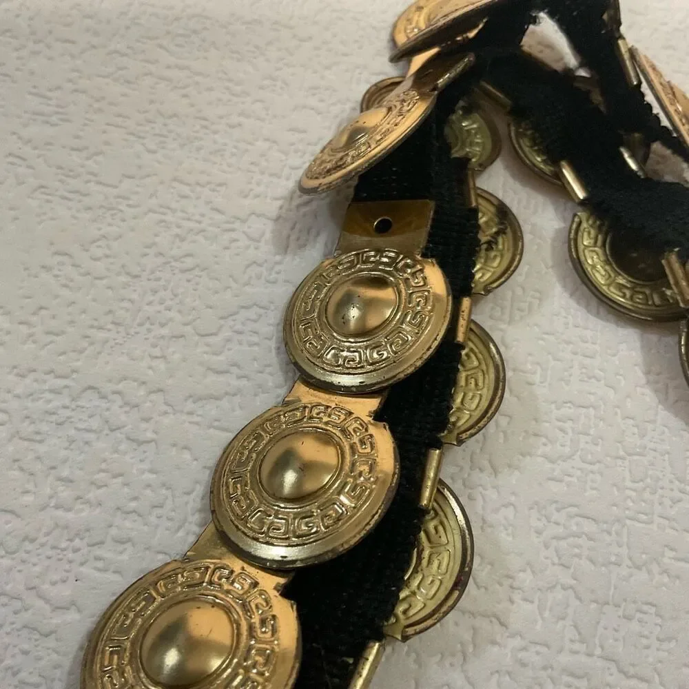 Vintage Gold Metal/Tin Medallions Belt 42”Greek Style Not stretchy Costume Craft
